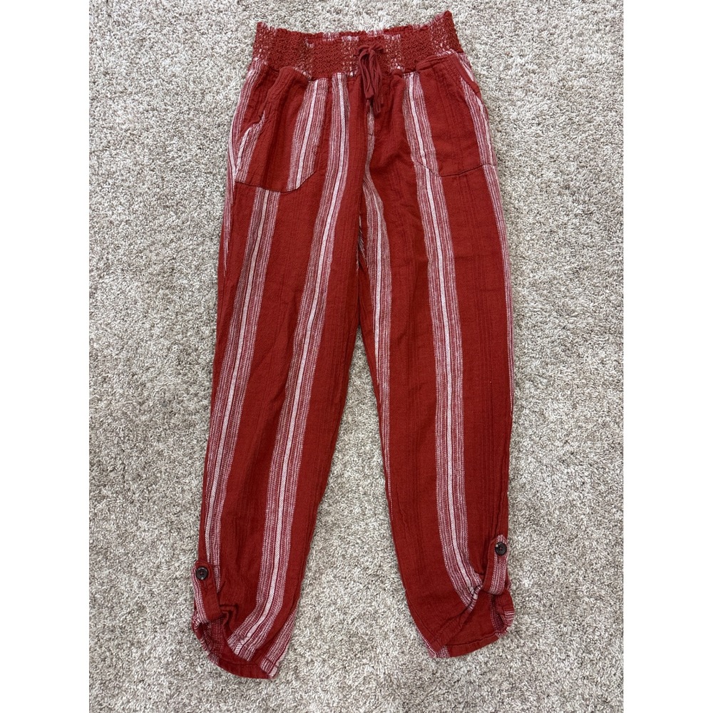 Rewash Womens White Striped Linen Blend Smocked Waist Jogger Pants Boho small